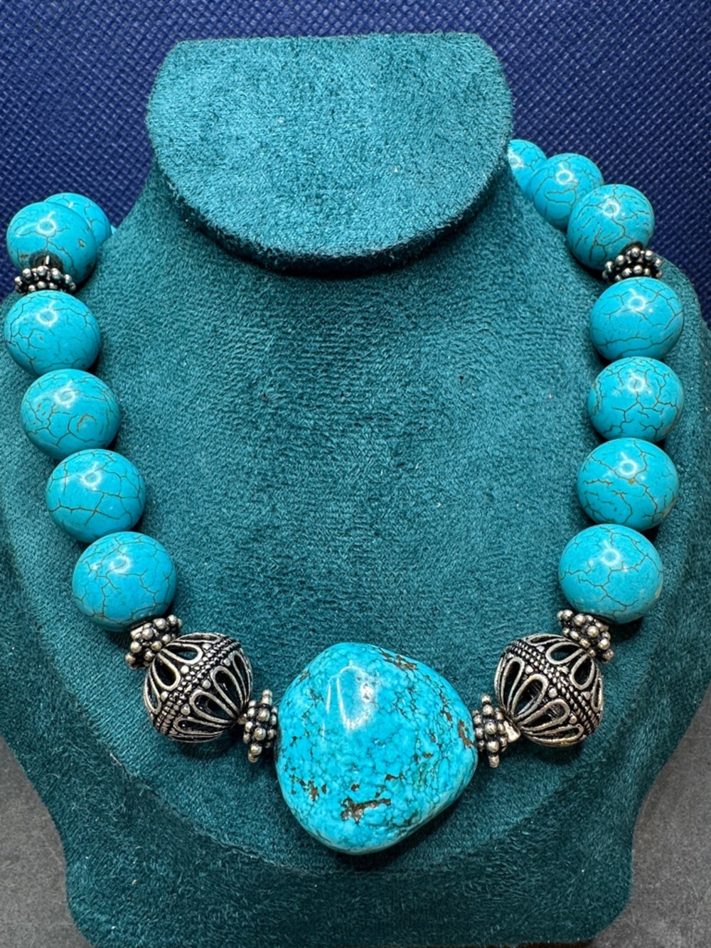Southwestern Style Blue Gemstone Necklace - Picture 3 of 8